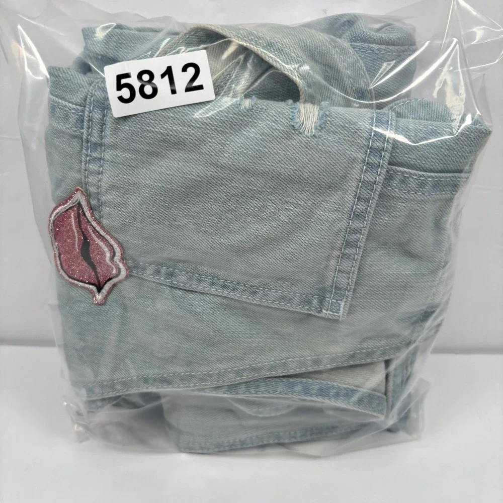 The Children's Place Girls 14 Denim Overall Distressed Patches Light Embroidered